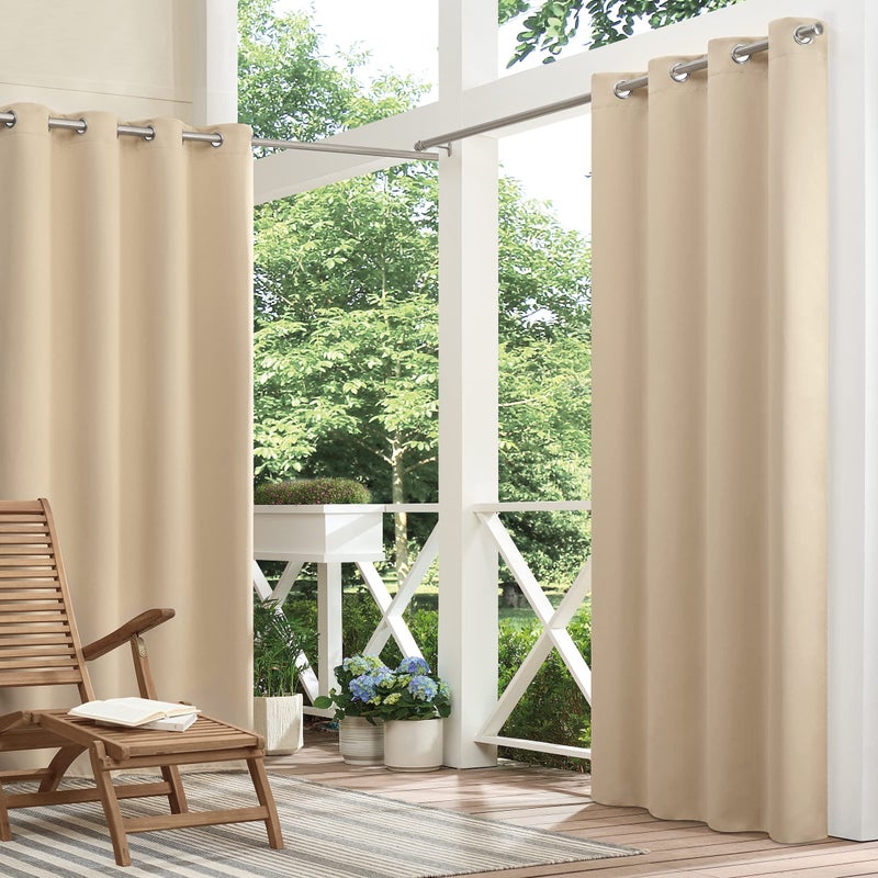 ECLIPSE Bradford Waterproof Blackout Thermal Insulated Grommet Outdoor Curtain for Patio or Porch (1 Panel)  52 in x 108 in  Linen - Image 1